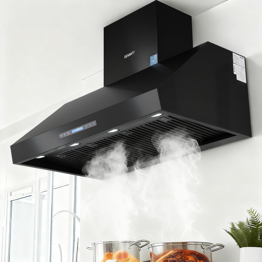 Devanti 1200mm Commercial BBQ Range Hood Dual Motor W/ Remote Control Black-Appliances &gt; Kitchen Appliances &gt; Cooking Ranges-PEROZ Accessories