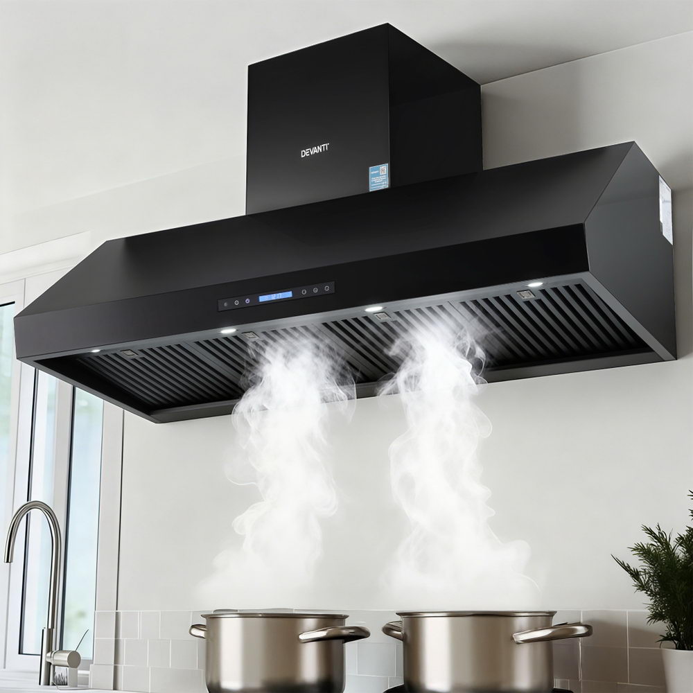 Devanti 1500mm Commercial BBQ Range Hood Dual Motor W/ Remote Control Black-Appliances &gt; Kitchen Appliances &gt; Cooking Ranges-PEROZ Accessories