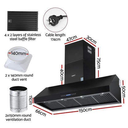 Devanti 1500mm Commercial BBQ Range Hood Dual Motor W/ Remote Control Black-Appliances &gt; Kitchen Appliances &gt; Cooking Ranges-PEROZ Accessories