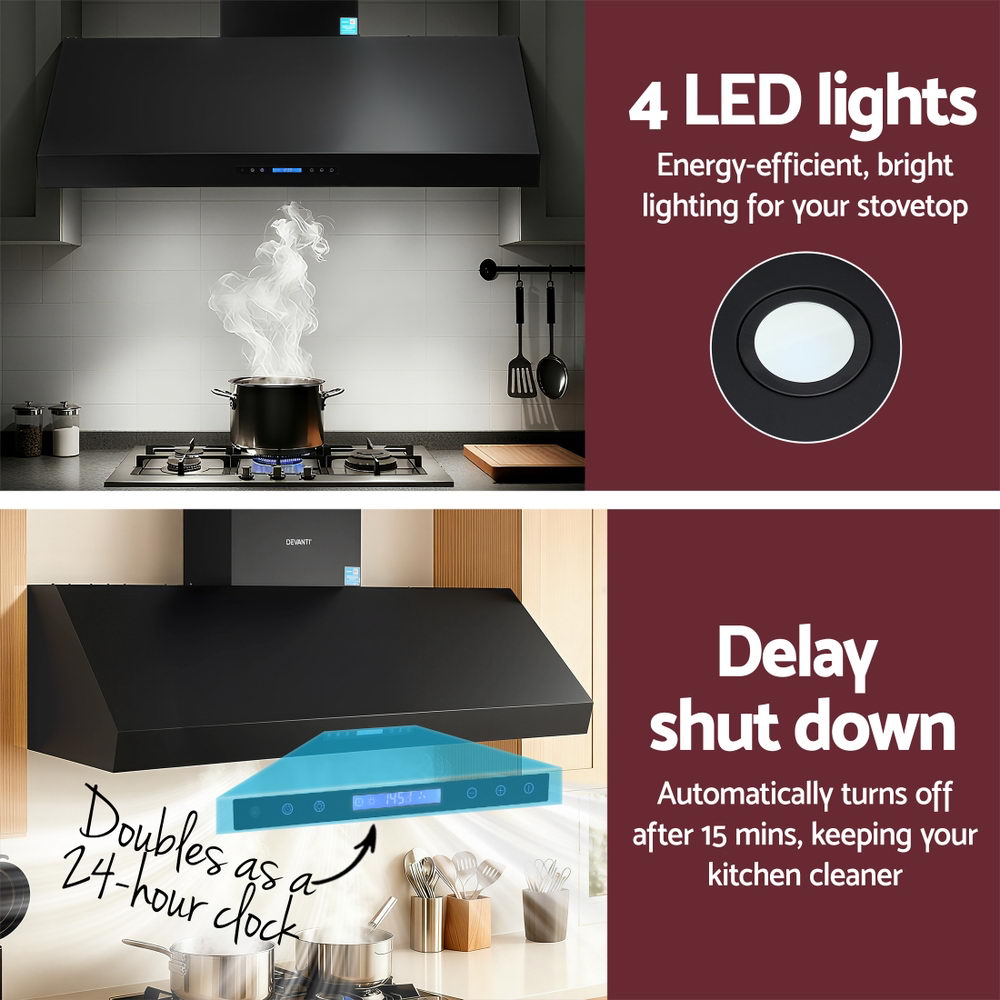 Devanti 1500mm Commercial BBQ Range Hood Dual Motor W/ Remote Control Black-Appliances &gt; Kitchen Appliances &gt; Cooking Ranges-PEROZ Accessories