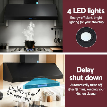 Devanti 1500mm Commercial BBQ Range Hood Dual Motor W/ Remote Control Black-Appliances &gt; Kitchen Appliances &gt; Cooking Ranges-PEROZ Accessories