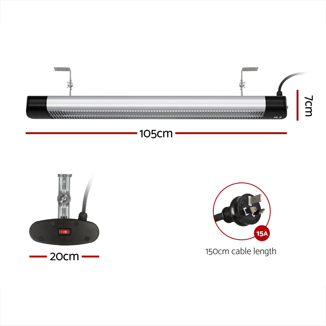 Devanti 2PCS Electric Radiant Strip Heater Outdoor Indoor Patio Infrared Heaters 3000W-Appliances > Heaters > Patio Heaters-PEROZ Accessories