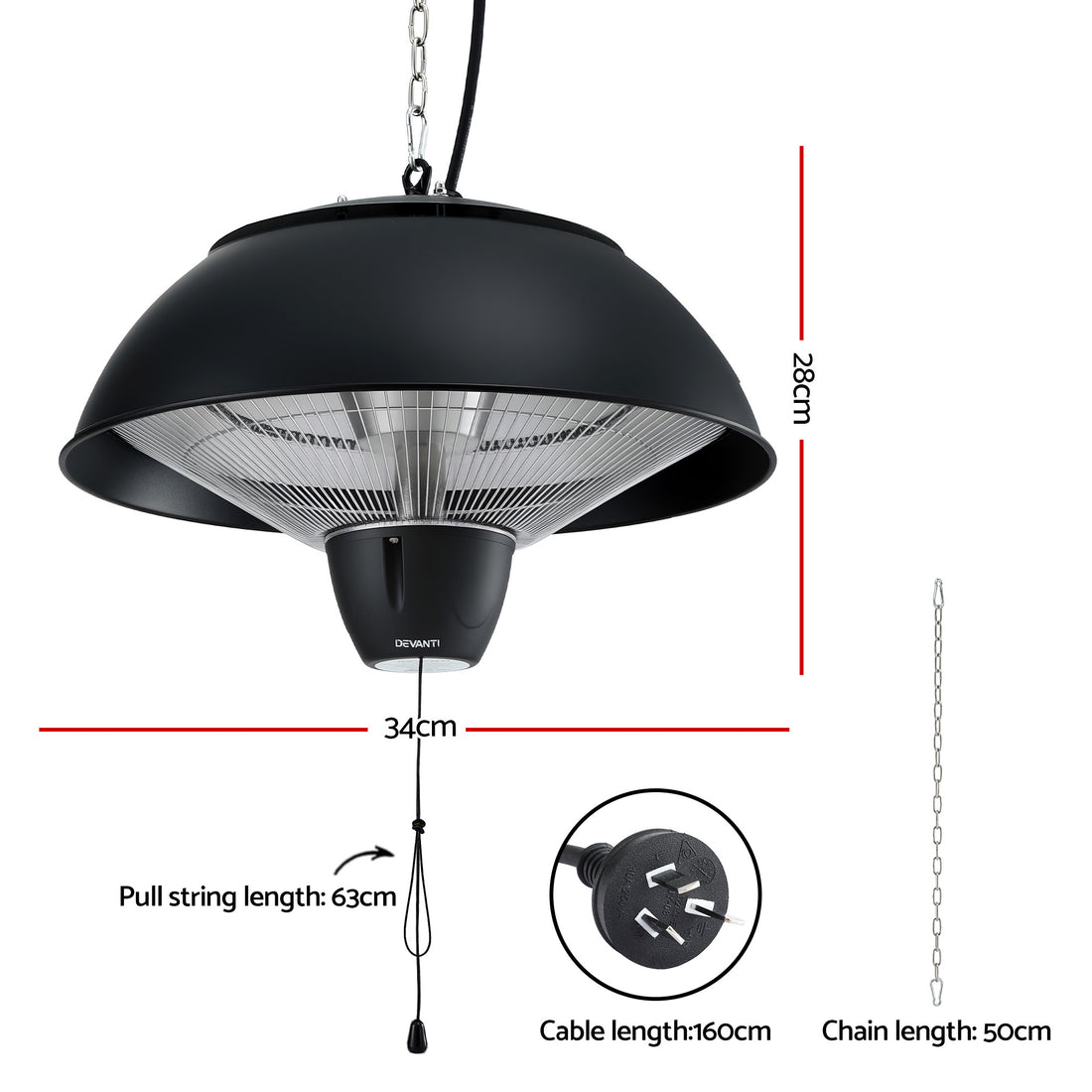 Devanti 1500W Electric Patio Infrared Heater Hanging Heaters Ceiling Mounted Remote-Appliances > Heaters > Patio Heaters-PEROZ Accessories