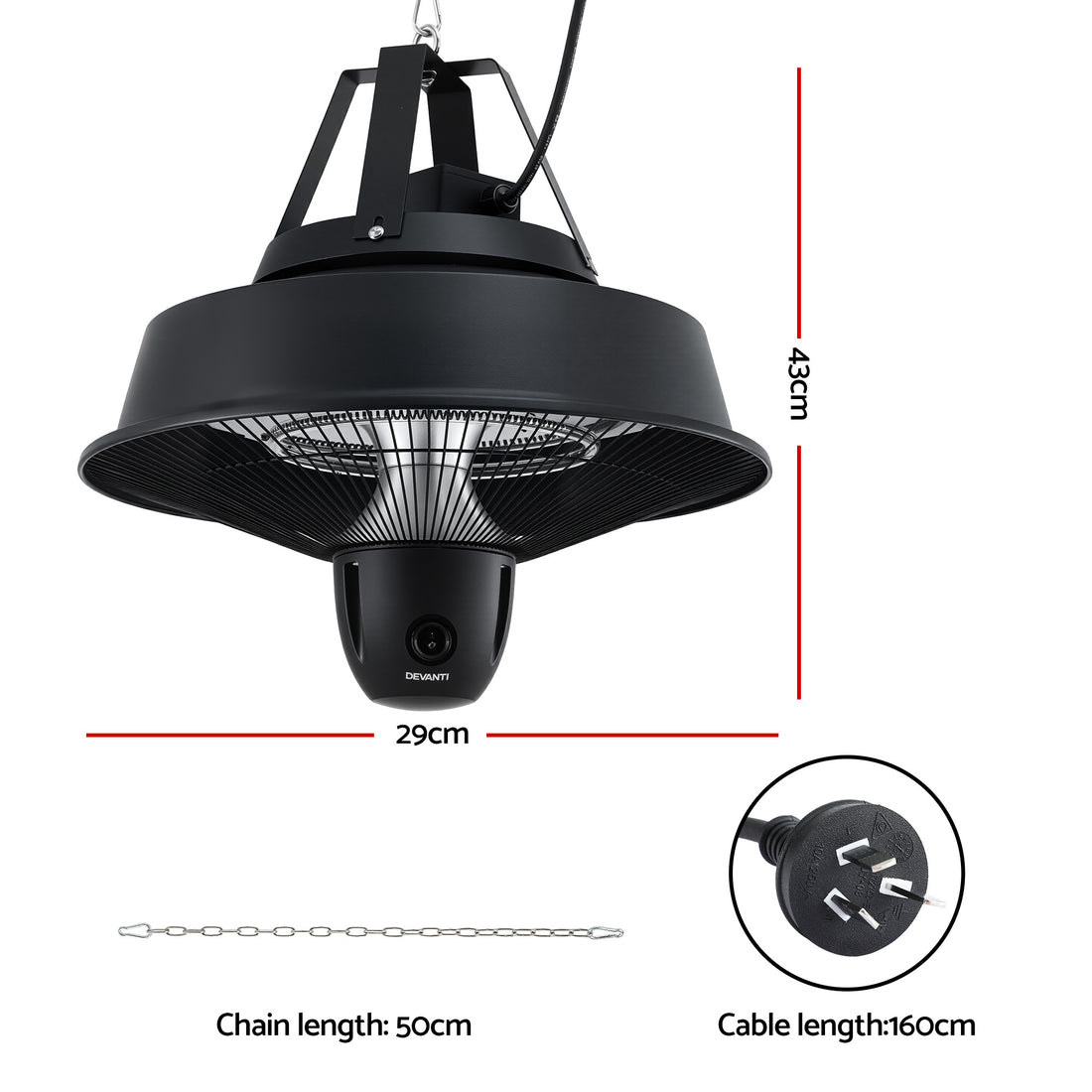 Devanti 2000W Electric Patio Heater Ceiling Mounted Hanging Heaters Remote-Appliances > Heaters > Patio Heaters-PEROZ Accessories