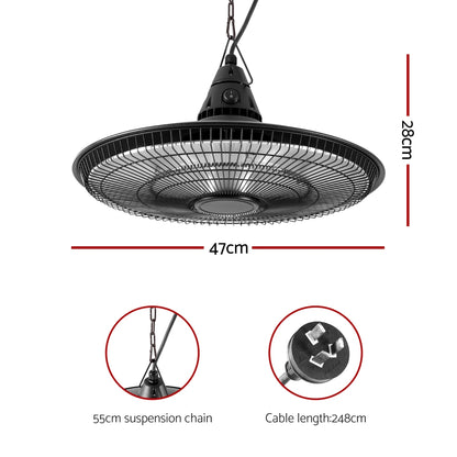 Devanti 1500W Hanging Electric Patio Heater-Appliances &gt; Heaters &gt; Patio Heaters-PEROZ Accessories