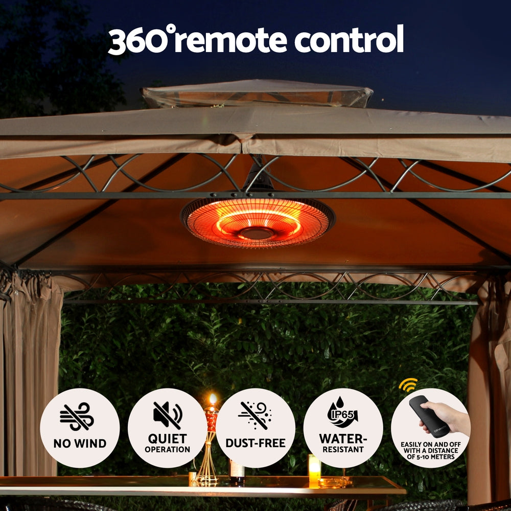Devanti 1500W Hanging Electric Patio Heater-Appliances &gt; Heaters &gt; Patio Heaters-PEROZ Accessories