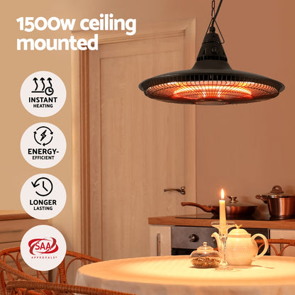 Devanti 1500W Hanging Electric Patio Heater-Appliances &gt; Heaters &gt; Patio Heaters-PEROZ Accessories