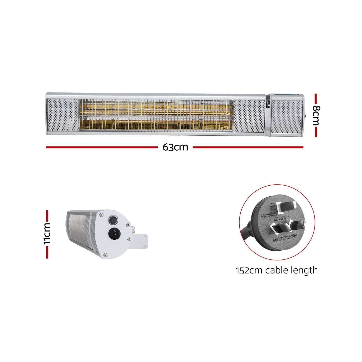 Devanti Electric Strip Heater Infrared Radiant Heaters 2000W-Heaters-PEROZ Accessories