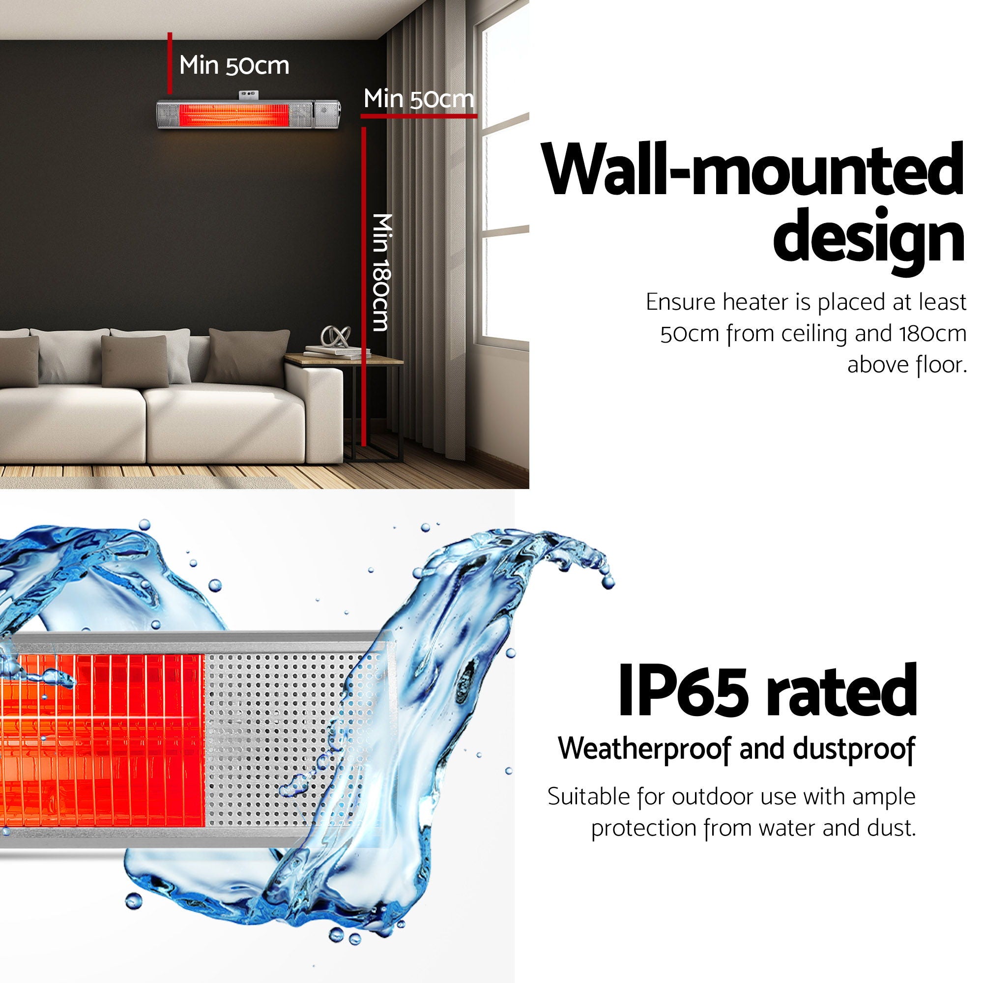 Devanti Electric Strip Heater Infrared Radiant Heaters 2000W-Heaters-PEROZ Accessories