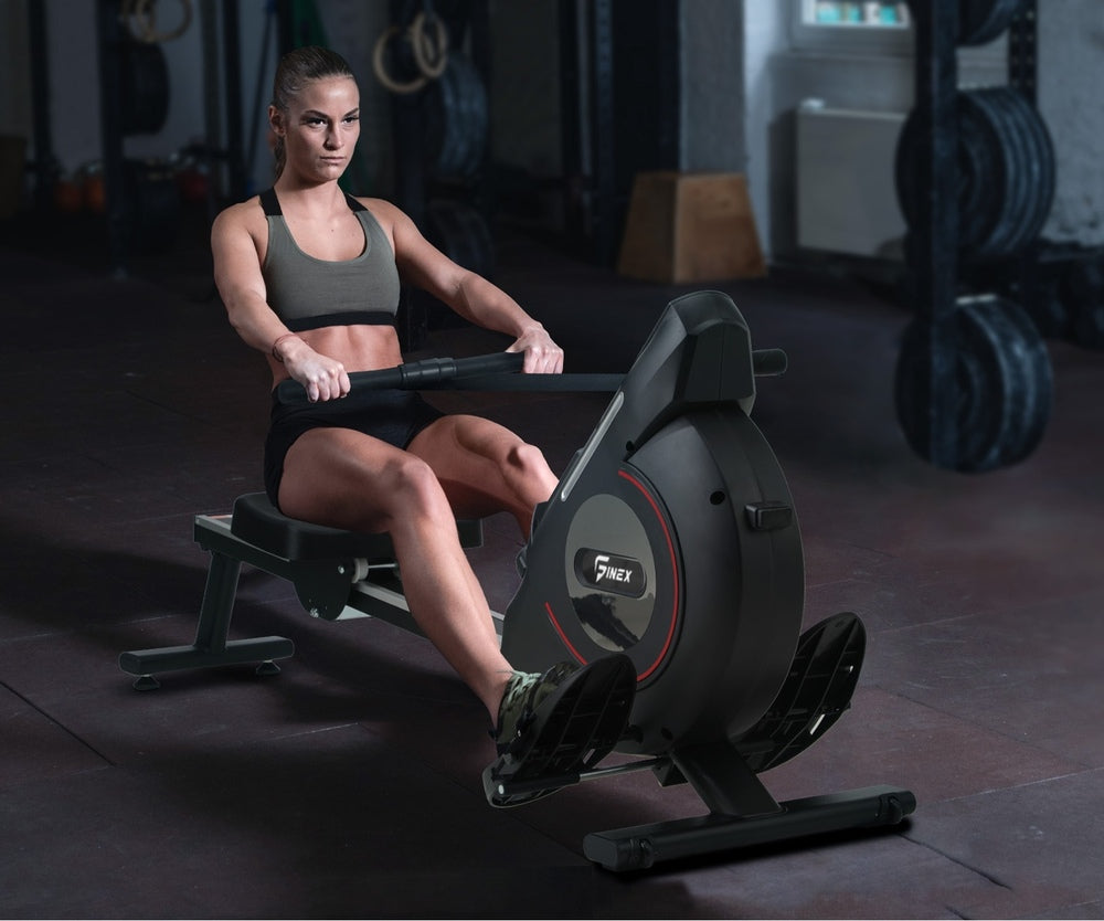 Finex Rowing Machine Rower Magnetic Resistance Exercise Fitness Black ...