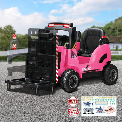 Mazam Ride-On Forklift Electric Car Toy for Toddlers Kids 12V Rechargeable Pink-Ride On Car-PEROZ Accessories