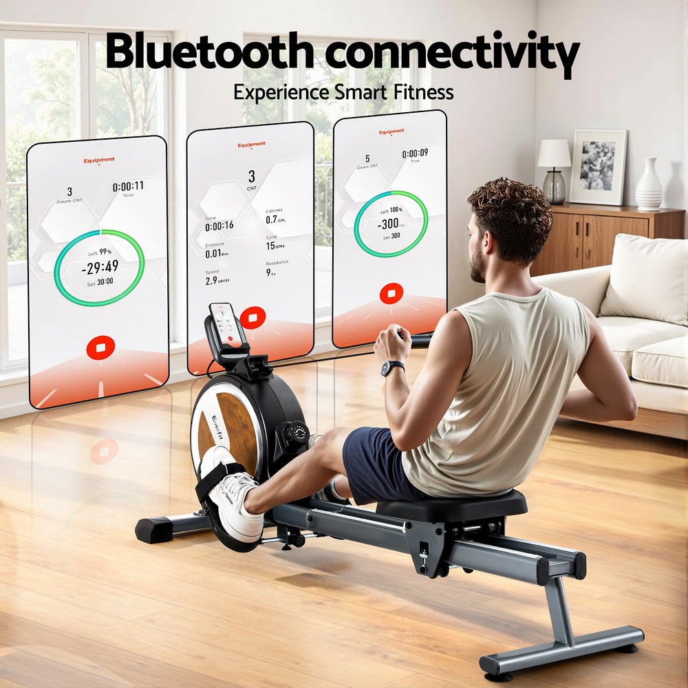 Everfit 16 Level Magnetic Rowing Machine for Home with App Connect Walnut-Sports &amp; Fitness &gt; Exercise, Gym &amp; Fitness &gt; Gym Equipment &amp; Accessories-PEROZ Accessories