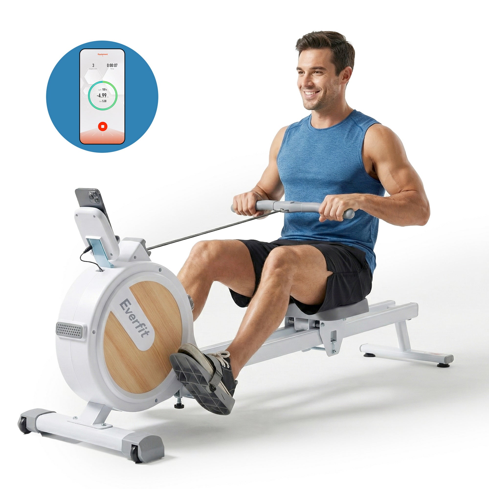 Everfit Rowing Machine for Home Magnetic Rowing Machine App Compatible Quiet Exercise Equipment White-Sports &amp; Fitness > Exercise, Gym &amp; Fitness > Gym Equipment &amp; Accessories-PEROZ Accessories