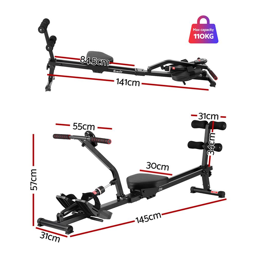 Everfit Hydraulic Rowing Machine Rower 12 Levels Resistance Exercise Fitness Gym Cardio-Sports &amp; Fitness > Exercise, Gym &amp; Fitness > Gym Equipment &amp; Accessories-PEROZ Accessories
