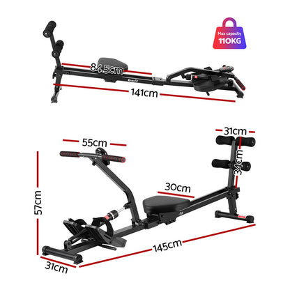 Everfit Hydraulic Rowing Machine Rower 12 Levels Resistance Exercise Fitness Gym Cardio-Sports &amp; Fitness &gt; Exercise, Gym &amp; Fitness &gt; Gym Equipment &amp; Accessories-PEROZ Accessories