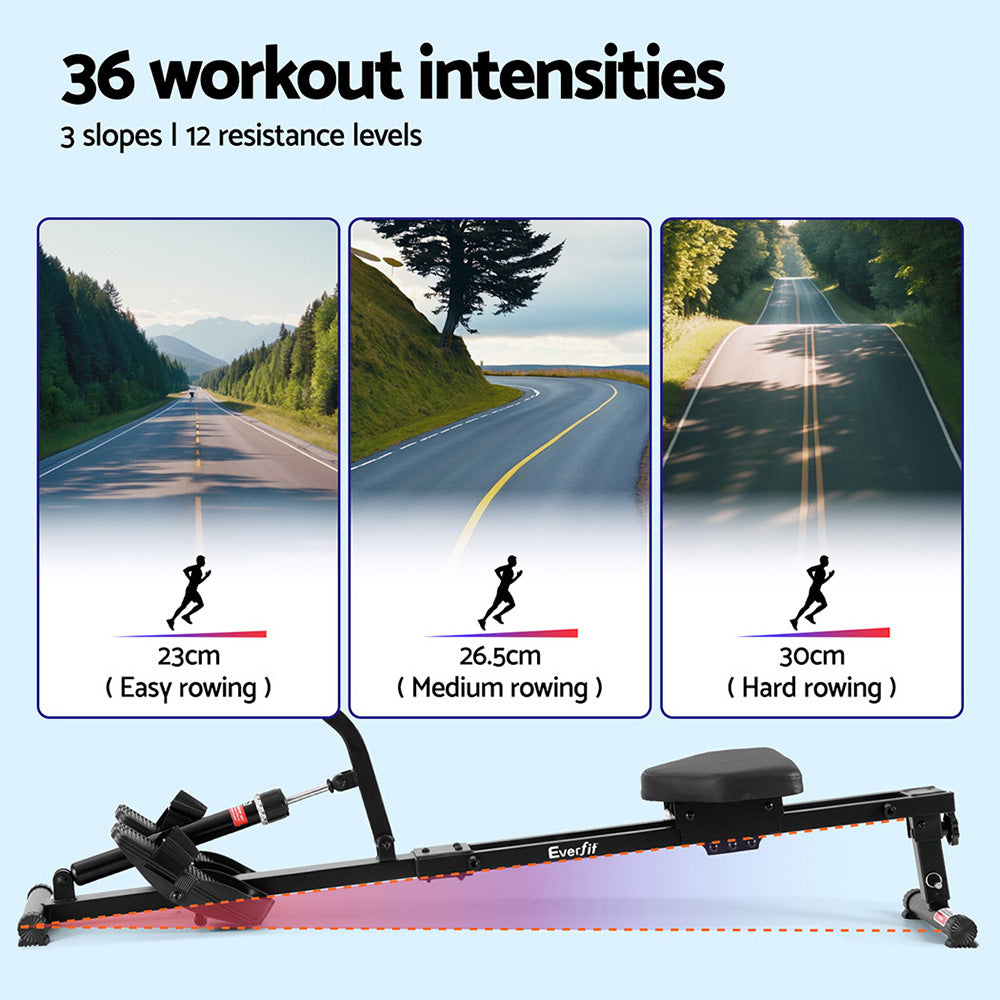 Everfit Hydraulic Rowing Machine Rower 12 Levels Resistance Exercise Fitness Gym Cardio-Sports &amp; Fitness > Exercise, Gym &amp; Fitness > Gym Equipment &amp; Accessories-PEROZ Accessories