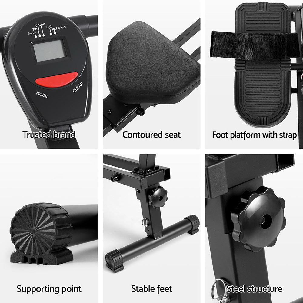 Everfit Hydraulic Rowing Machine Rower 12 Levels Resistance Exercise Fitness Gym Cardio-Sports &amp; Fitness > Exercise, Gym &amp; Fitness > Gym Equipment &amp; Accessories-PEROZ Accessories