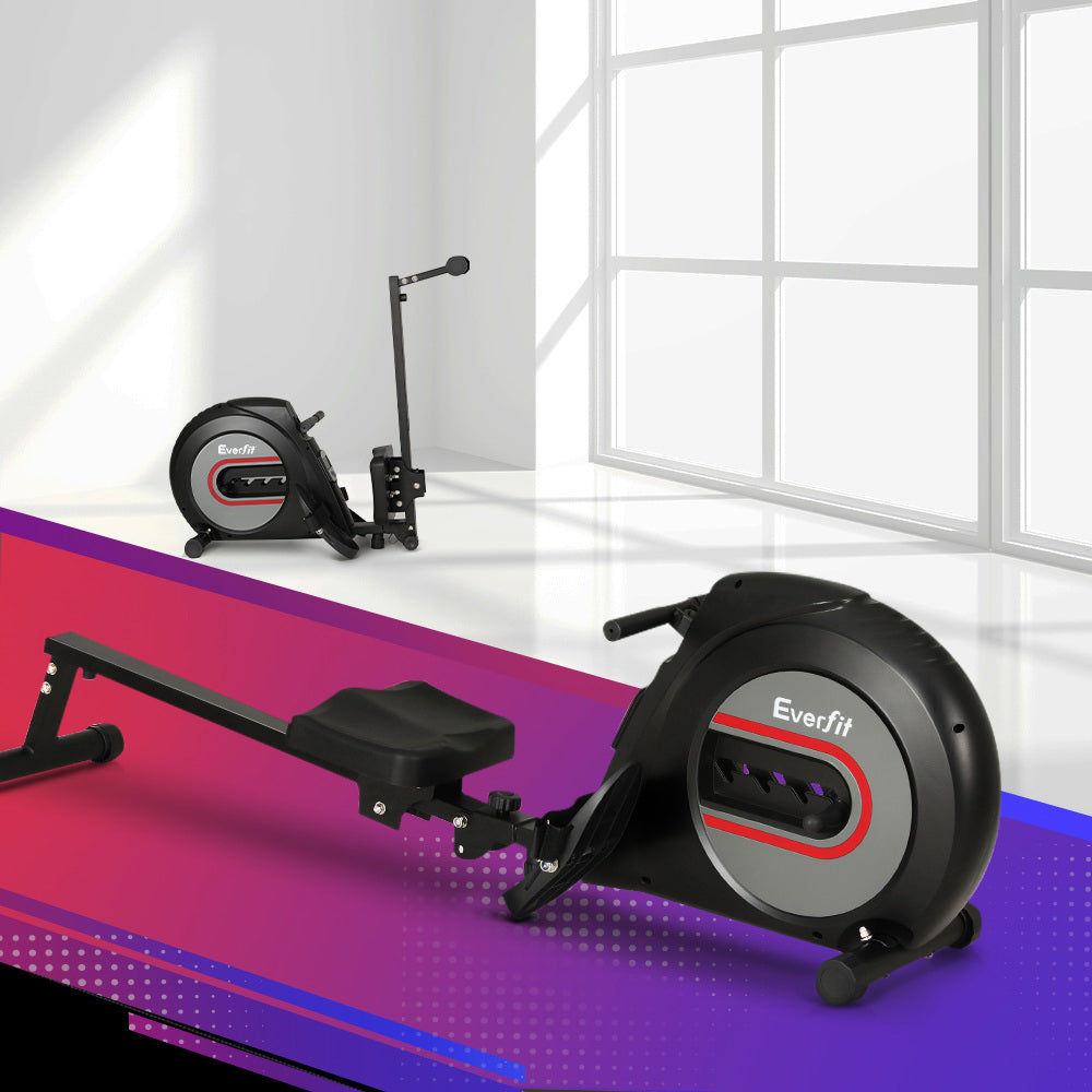 Everfit Rowing Machine Rower Elastic Rope Resistance Fitness Home Cardio Black-Sports &amp; Fitness &gt; Exercise, Gym &amp; Fitness &gt; Exercise Bikes-PEROZ Accessories