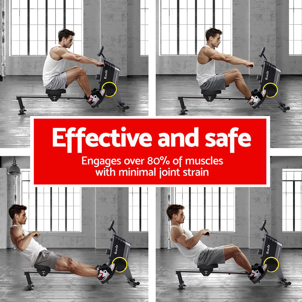 Everfit Rowing Machine 12 Levels Magnetic Rower Fitness Gym Cardio Workout-Sports &amp; Fitness &gt; Exercise, Gym &amp; Fitness &gt; Gym &amp; Training Step-PEROZ Accessories