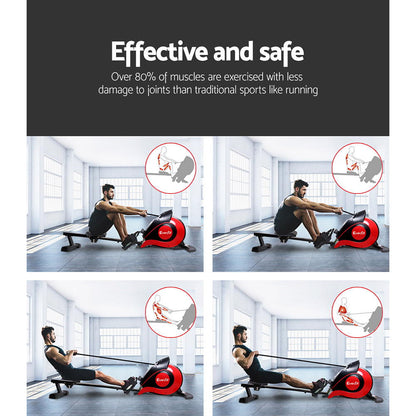 Everfit Rowing Machine Rower Magnetic Resistance Exercise Gym Home Cardio Red-Sports &amp; Fitness &gt; Fitness Accessories-PEROZ Accessories