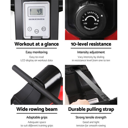 Everfit Rowing Machine Rower Magnetic Resistance Exercise Gym Home Cardio Red-Sports &amp; Fitness &gt; Fitness Accessories-PEROZ Accessories