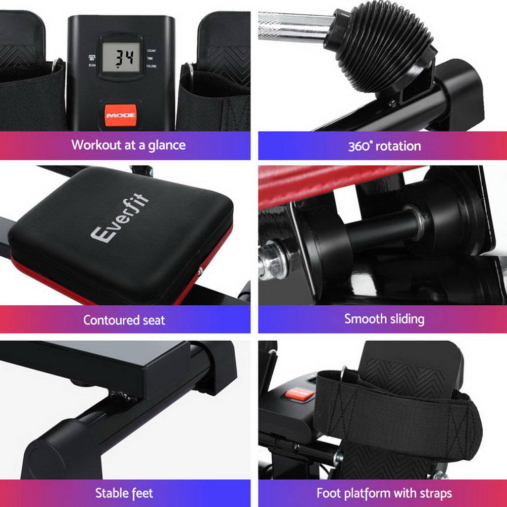 Everfit Rowing Machine 12 Levels Hydraulic Rower Fitness Gym Home Cardio-Sports &amp; Fitness &gt; Fitness Accessories-PEROZ Accessories