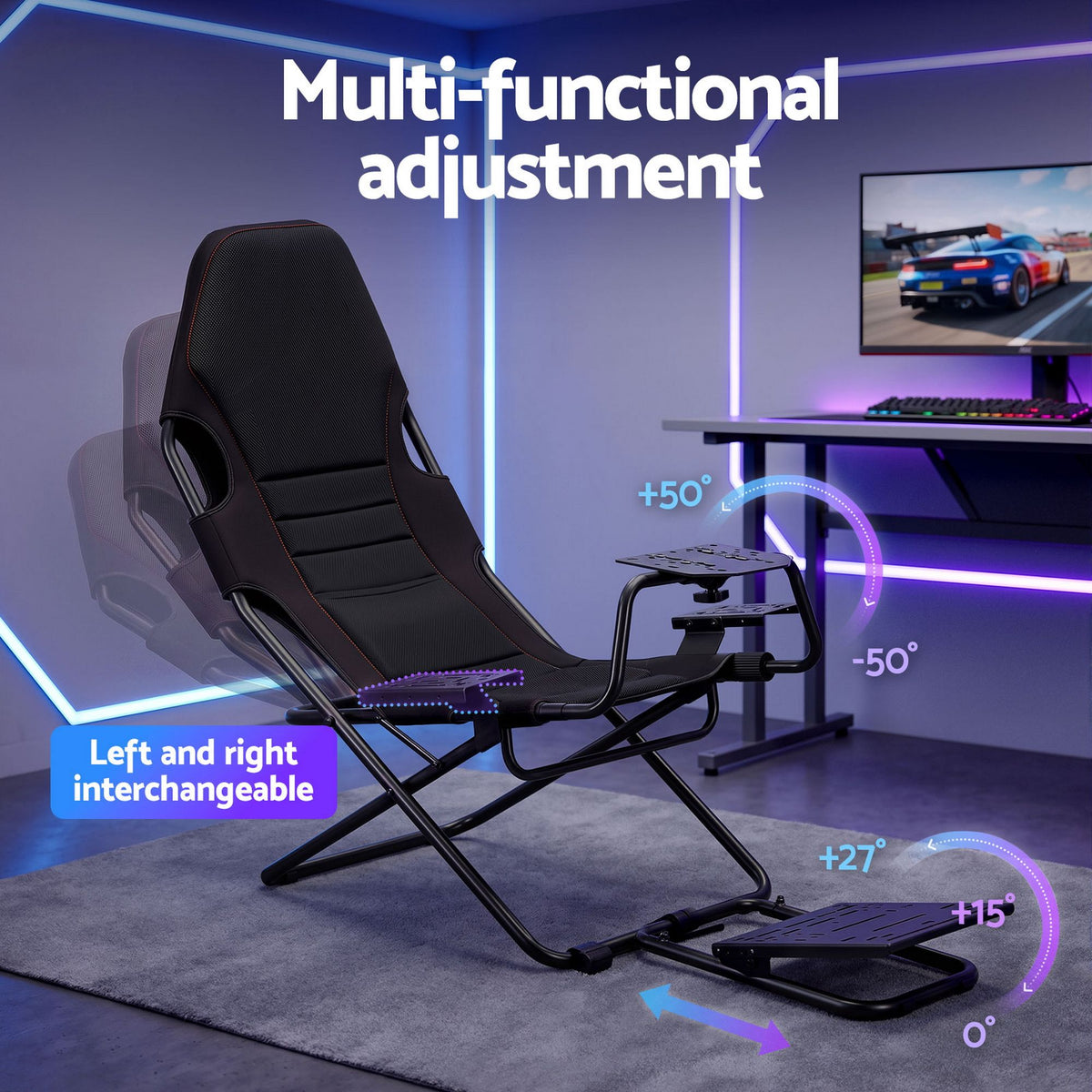Artiss Steel Foldable Racing Simulator Cockpit Seat Wheel Stand Gear Shifter Mount Black-Furniture > Bar Stools &amp; Chairs > Gaming Chairs-PEROZ Accessories