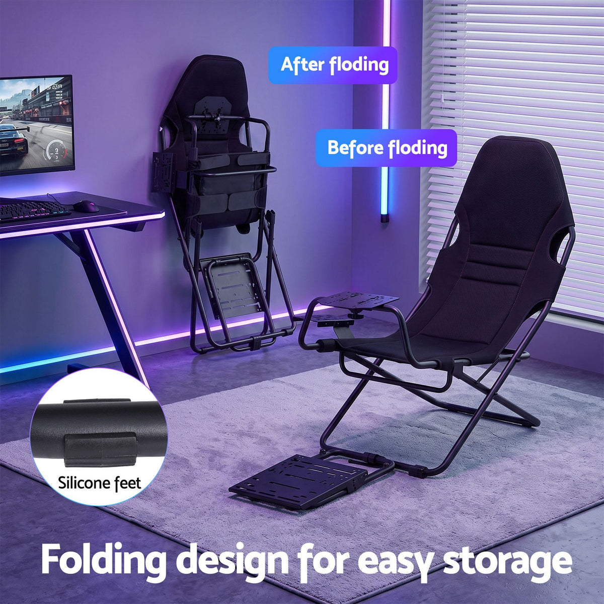 Artiss Steel Foldable Racing Simulator Cockpit Seat Wheel Stand Gear Shifter Mount Black-Furniture > Bar Stools &amp; Chairs > Gaming Chairs-PEROZ Accessories
