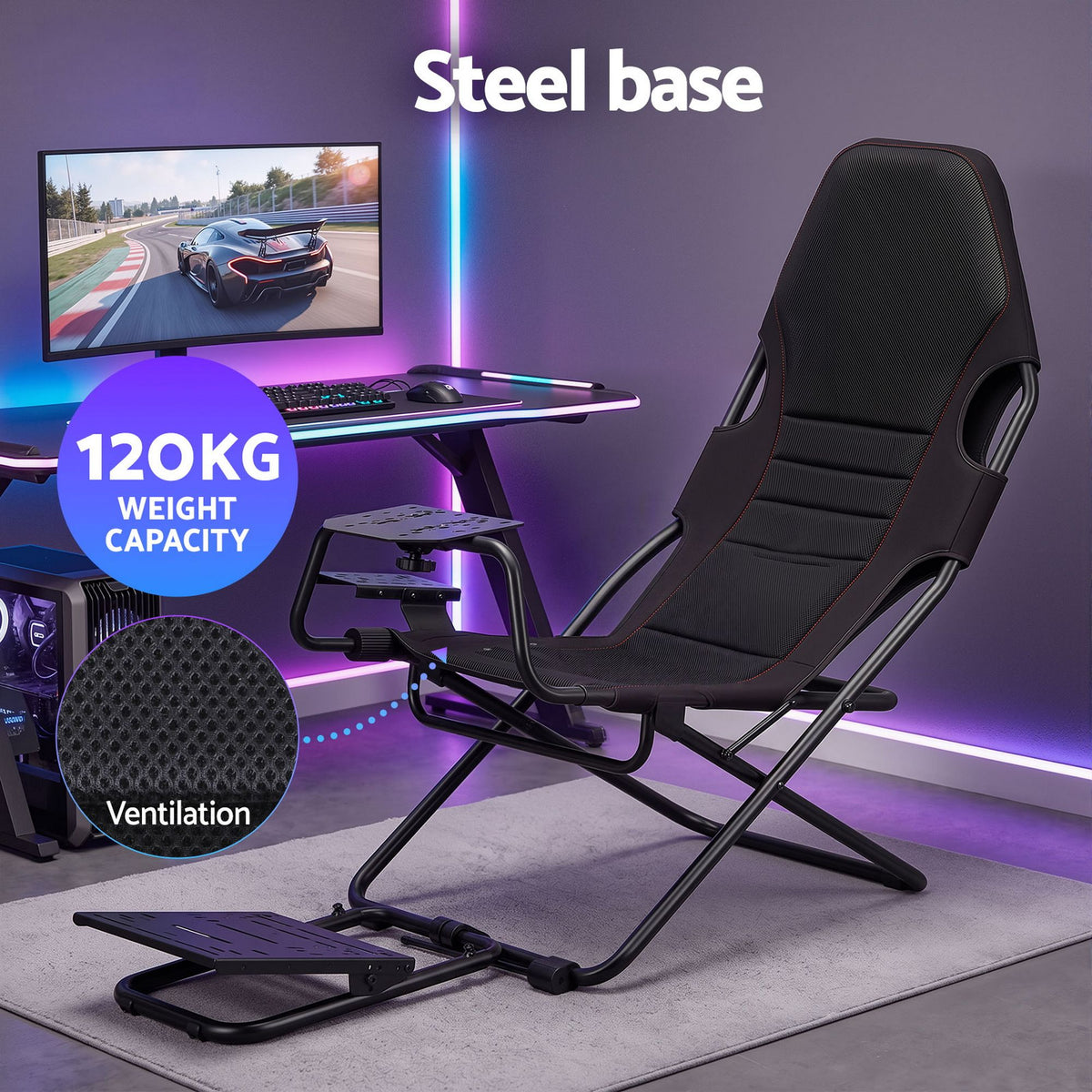Artiss Steel Foldable Racing Simulator Cockpit Seat Wheel Stand Gear Shifter Mount Black-Furniture > Bar Stools &amp; Chairs > Gaming Chairs-PEROZ Accessories