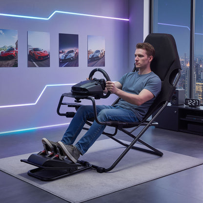 Artiss Steel Foldable Racing Simulator Cockpit Seat Wheel Stand Gear Shifter Mount Black-Furniture > Bar Stools &amp; Chairs > Gaming Chairs-PEROZ Accessories