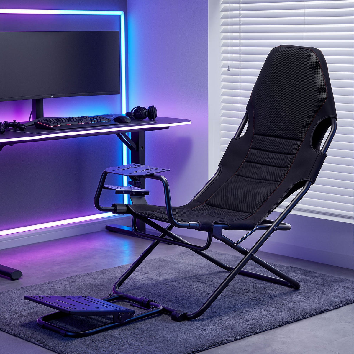 Artiss Steel Foldable Racing Simulator Cockpit Seat Wheel Stand Gear Shifter Mount Black-Furniture > Bar Stools &amp; Chairs > Gaming Chairs-PEROZ Accessories