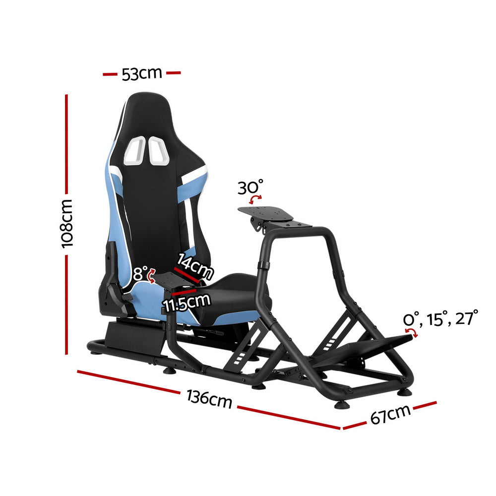Artiss Racing Simulator Cockpit Steering Wheel Gaming Chair Blue-Furniture &gt; Bar Stools &amp; Chairs-PEROZ Accessories