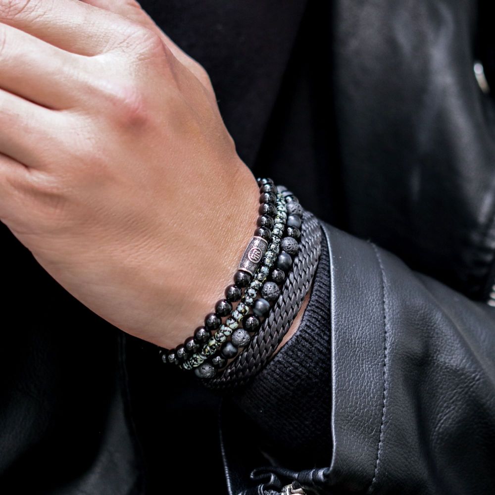 Rebel and Rose Glass Rocks Black Leopard 4mm Bracelet-PEROZ Accessories