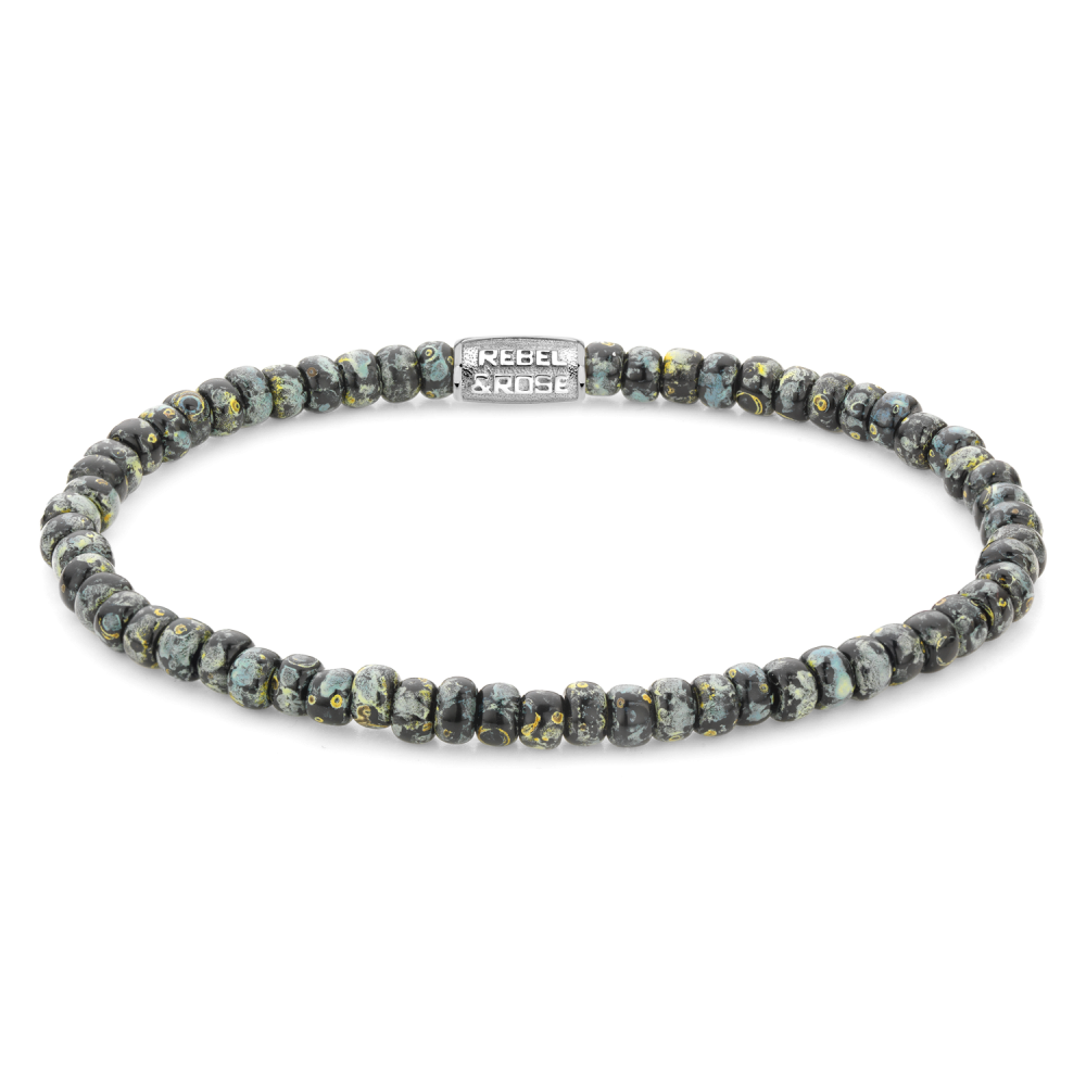 Rebel and Rose Glass Rocks Black Leopard 4mm Bracelet-PEROZ Accessories