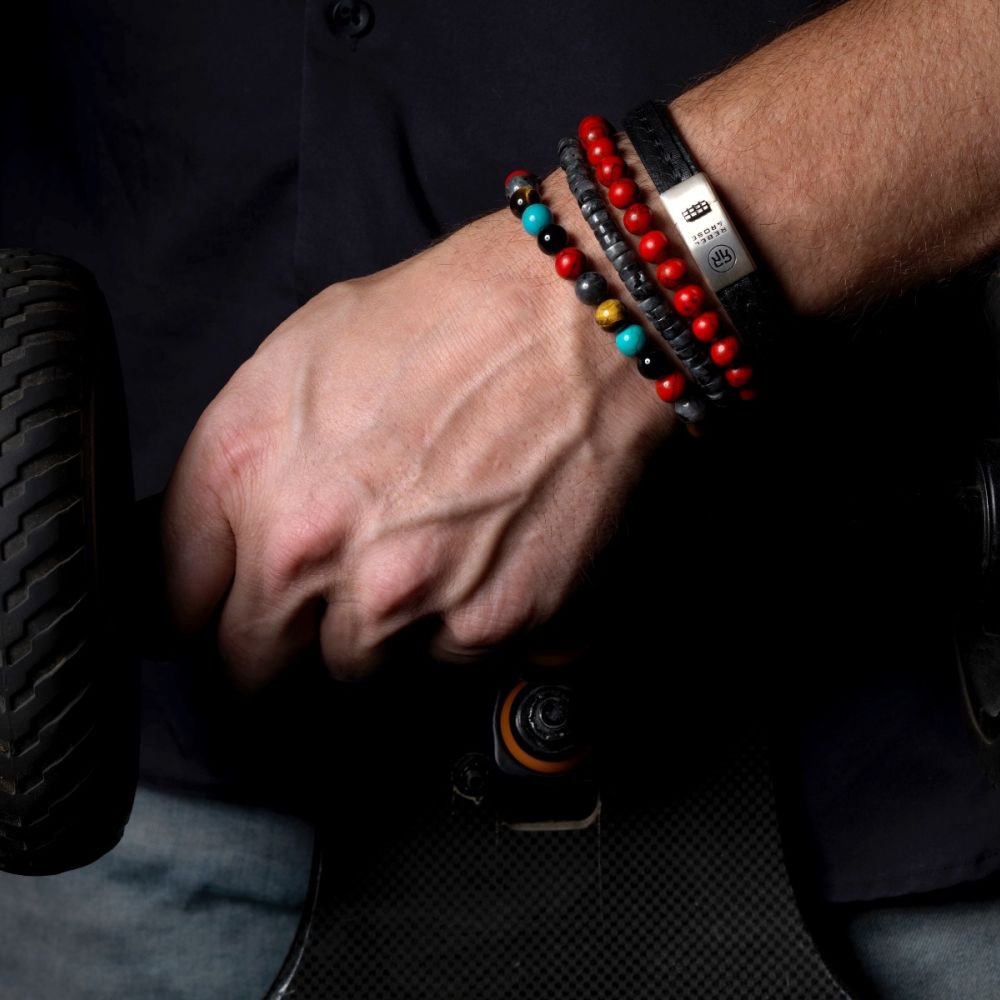 Rebel and Rose Slices - Larvakite Dark Grey 6mm Bracelet-PEROZ Accessories