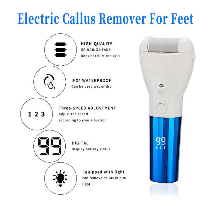 Rechargeable Electric Callus Remover with Adjustable Speeds and LED Display Dark Blue-Foot Care-PEROZ Accessories