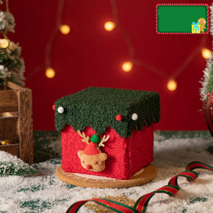 Red and Green Luxe Plush Christmas Gift Box - Decorative Holiday Treat Box with Snowy Trim-Occasions > Christmas > Christmas Decorations-PEROZ Accessories