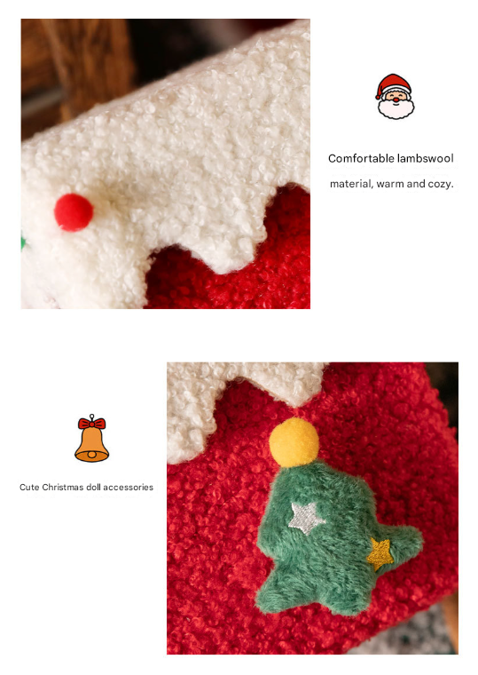 Red and Green Luxe Plush Christmas Gift Box - Decorative Holiday Treat Box with Snowy Trim-Occasions > Christmas > Christmas Decorations-PEROZ Accessories