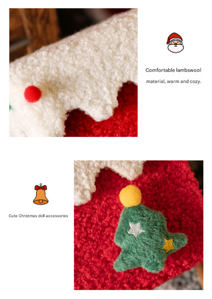 Red and Green Luxe Plush Christmas Gift Box - Decorative Holiday Treat Box with Snowy Trim-Occasions > Christmas > Christmas Decorations-PEROZ Accessories