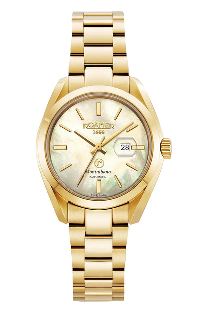 Roamer Montalbano Ladies 31mm Mother of Pearl Dial Gold Stainless Steel Strap Watch-PEROZ Accessories