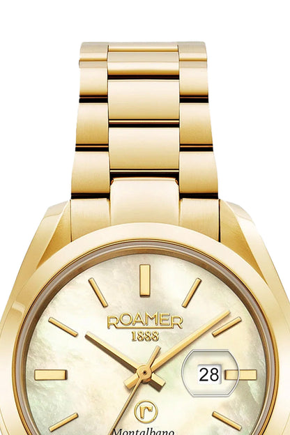 Roamer Montalbano Ladies 31mm Mother of Pearl Dial Gold Stainless Steel Strap Watch-PEROZ Accessories