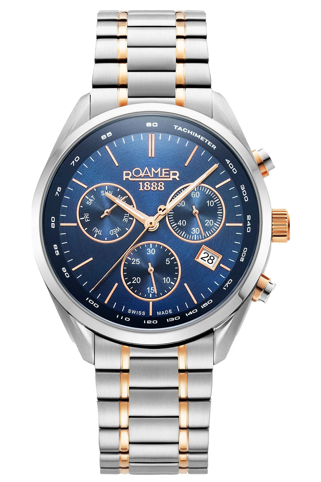 Roamer Pro Chrono 43.5mm Blue Dial Two Tone Stainless Steel Strap Watch-PEROZ Accessories