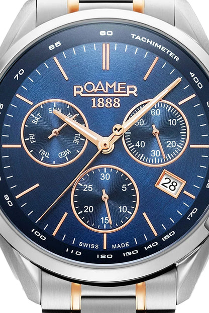 Roamer Pro Chrono 43.5mm Blue Dial Two Tone Stainless Steel Strap Watch-PEROZ Accessories