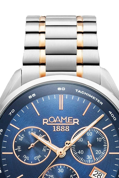 Roamer Pro Chrono 43.5mm Blue Dial Two Tone Stainless Steel Strap Watch-PEROZ Accessories