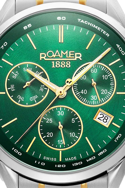 Roamer Pro Chrono 43.5mm Green Dial Two Tone Stainless Steel Strap Watch-PEROZ Accessories