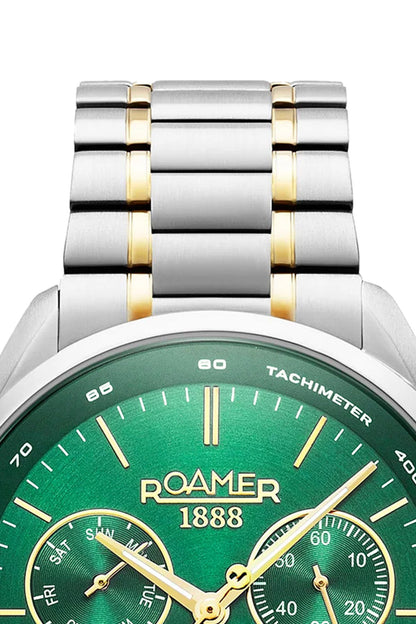 Roamer Pro Chrono 43.5mm Green Dial Two Tone Stainless Steel Strap Watch-PEROZ Accessories