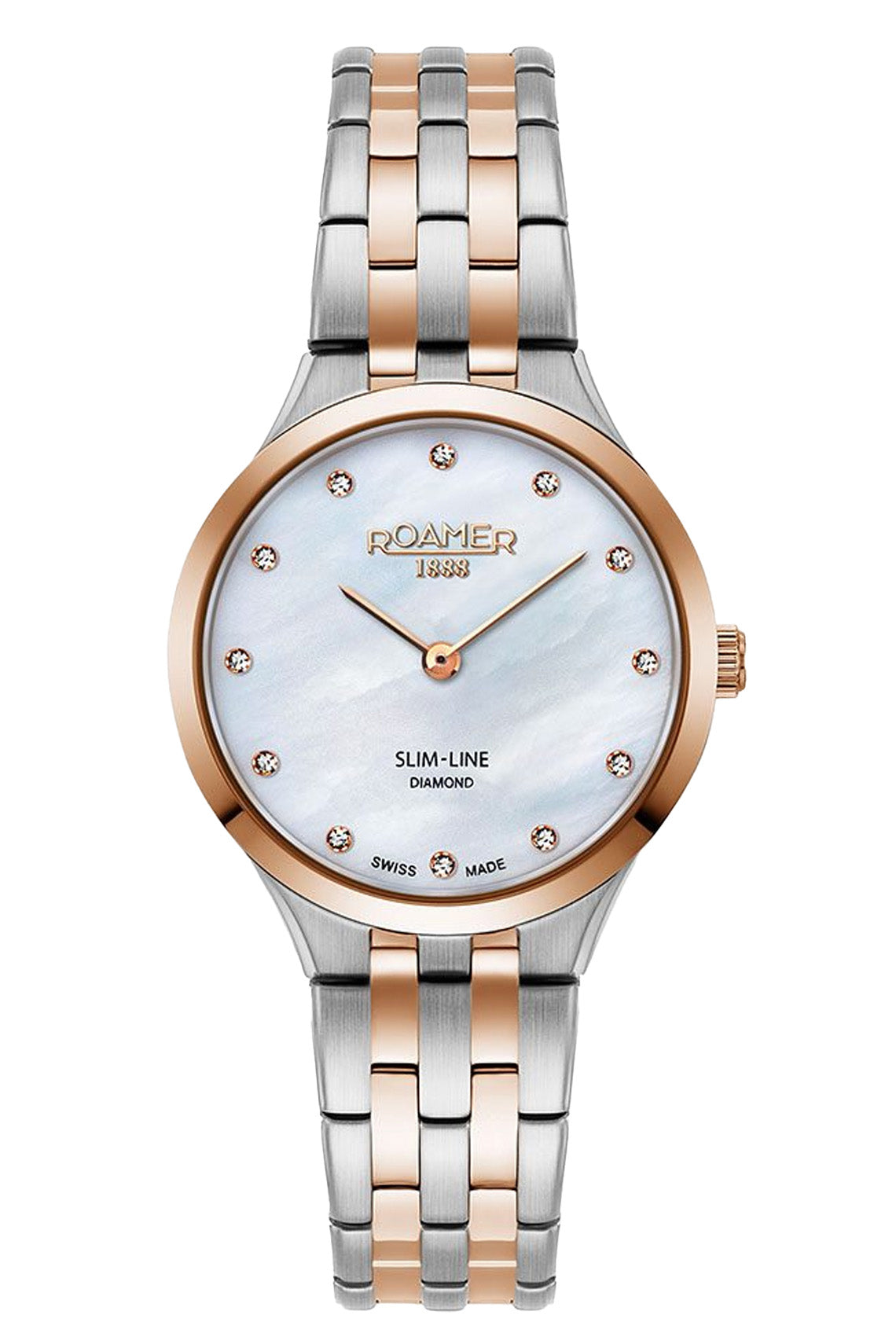 Roamer Slim Line 30mm Mother of Pearl and Diamond Dial Two Tone Rosegold Stainless Steel Strap Watch-PEROZ Accessories