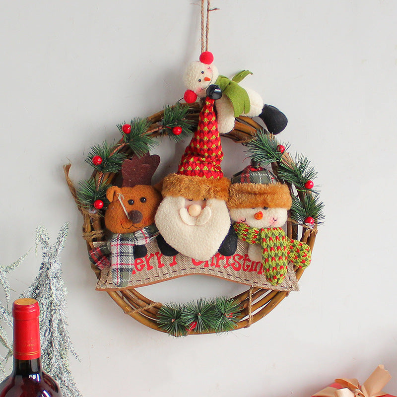 Rustic Christmas Wreath with Santa, Reindeer, and Snowman - Holiday Door Decoration-Occasions > Christmas > Christmas Decorations-PEROZ Accessories