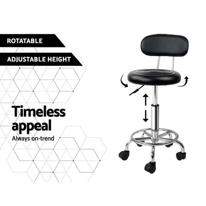 Artiss 2x Salon Stool Swivel Chair Backrest Black-Bar Stools-PEROZ Accessories