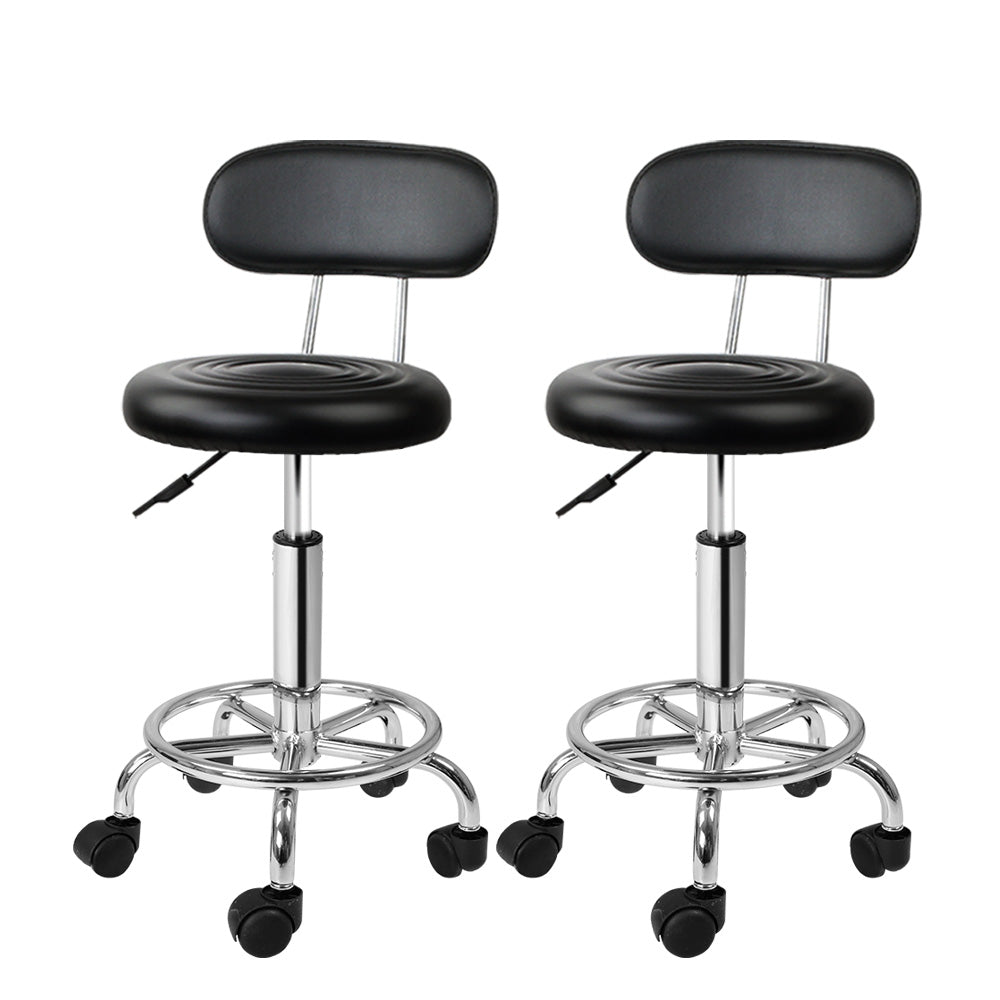 Artiss 2x Salon Stool Swivel Chair Backrest Black-Bar Stools-PEROZ Accessories